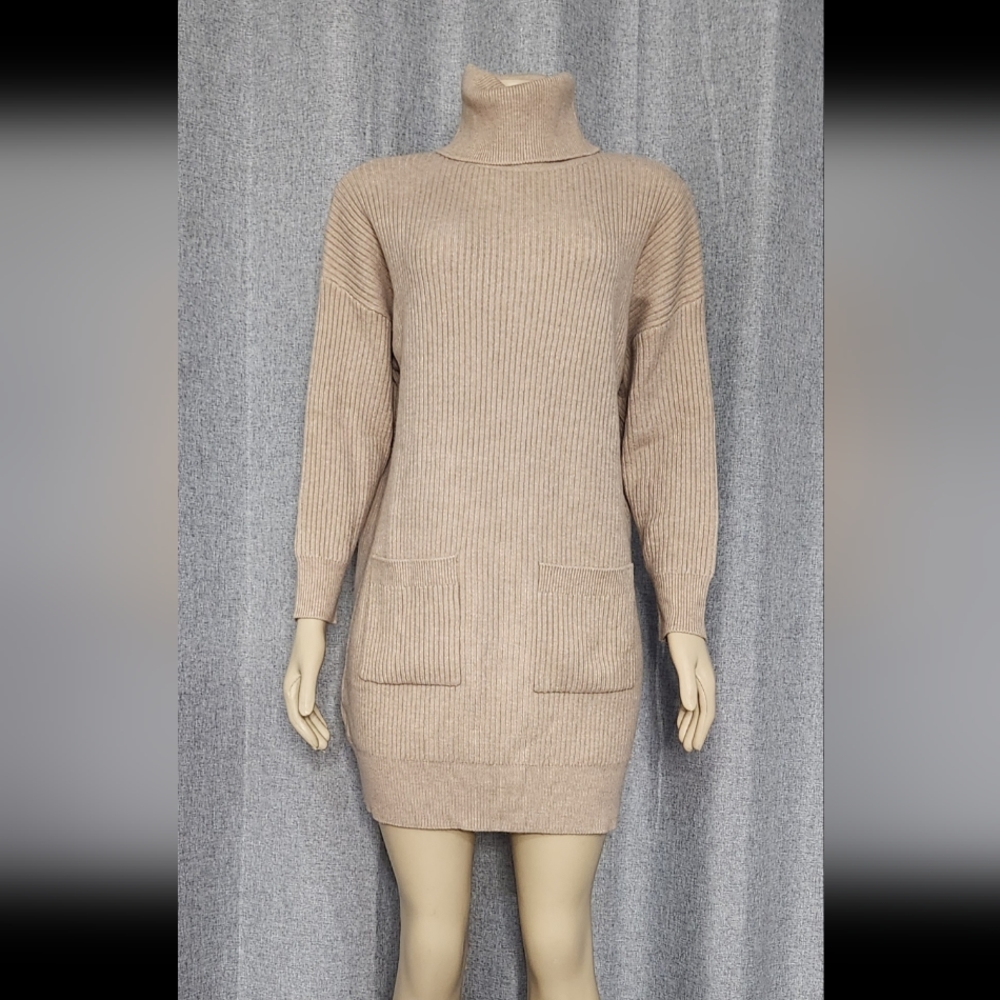 *Sold Out* MANGO size 2 XS tan cream long Sleeve Knit Sweater Dress pockets Asos
